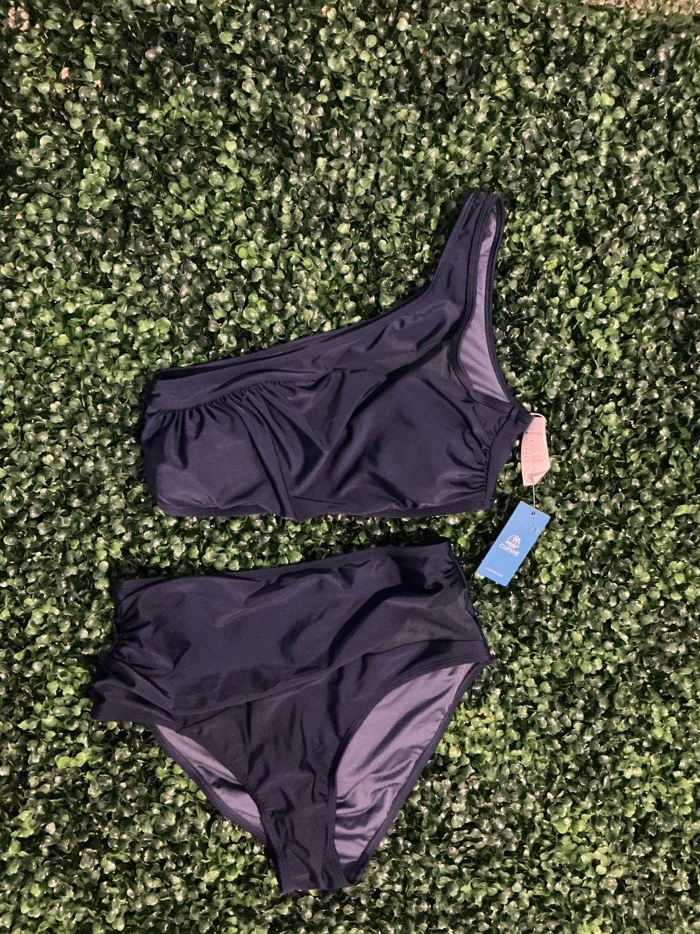 Cupshe Navy One-Shoulder Bikini Set